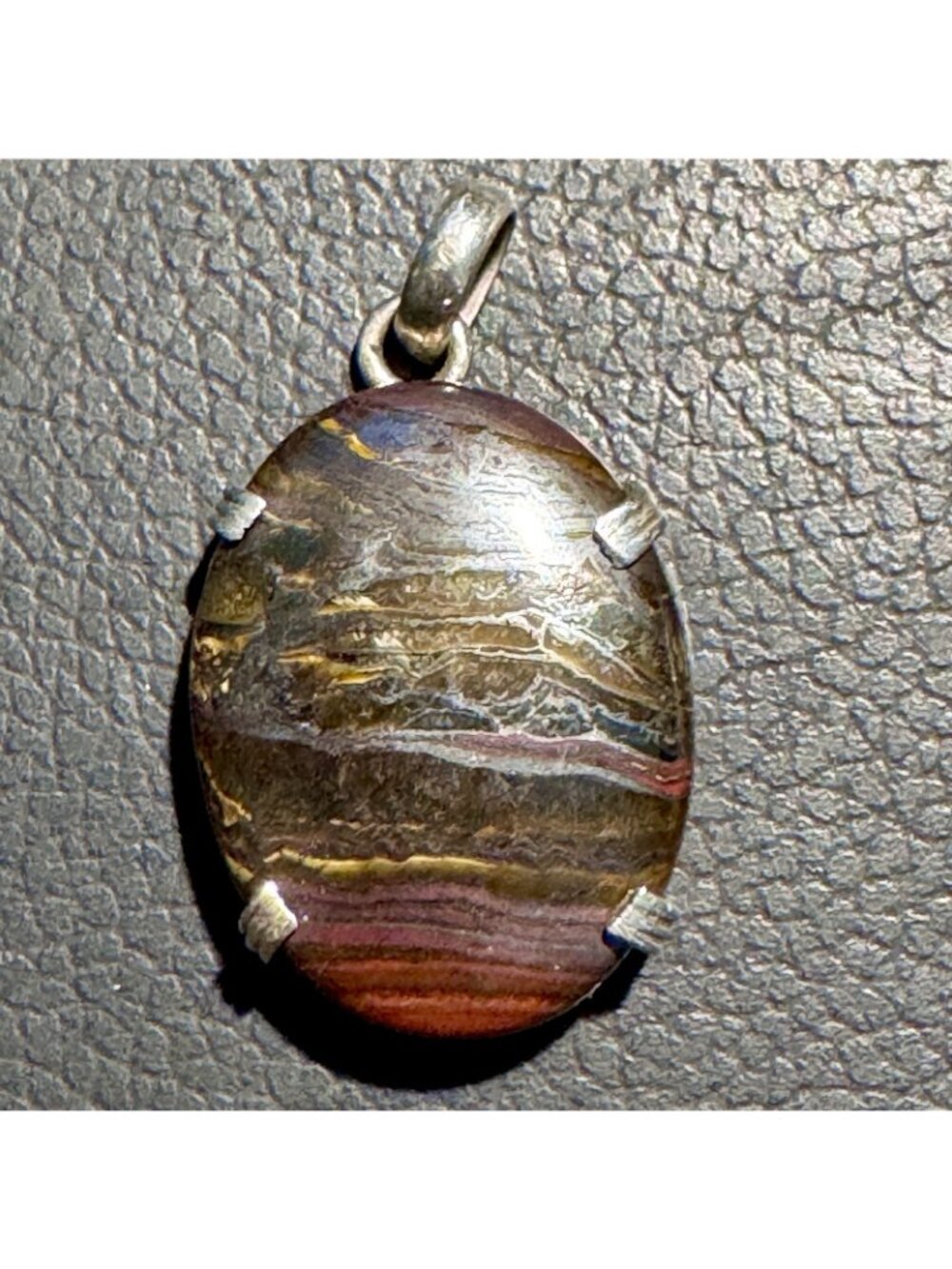 Tiger Iron Sterling Silver Pendant Polished Oval Gemstone Natural Layered Bands - Picture 15 of 16